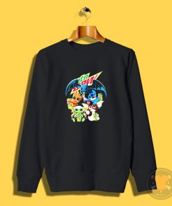 Baby Yoda Groot Stitch Toothless hugging Mtn Dew Sweatshirt