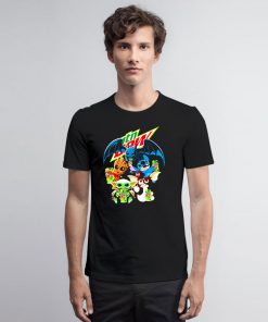 Baby Yoda Groot Stitch Toothless hugging Mtn Dew T Shirt