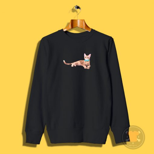 Ginger Cat with Teal Bow Tie Sweatshirt