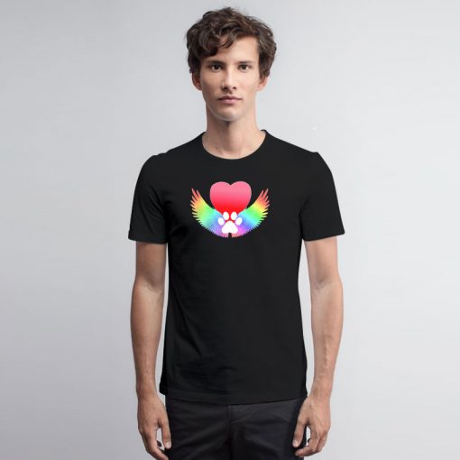 Rainbow Bridge Guardian Angel Pawprint T Shirt