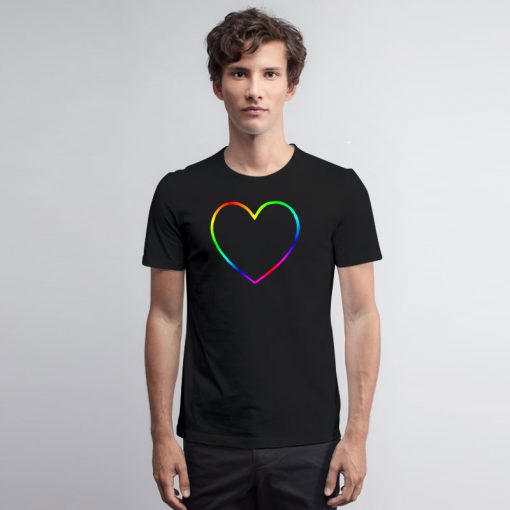 Rainbow Heart Outline T Shirt