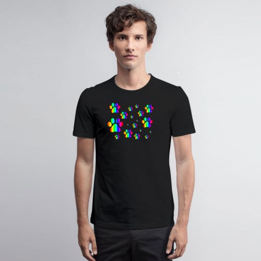 Rainbow Pawprint Pattern T Shirt