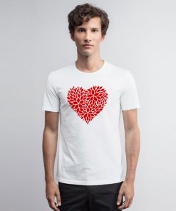 Red Floral Pattern Heart T Shirt