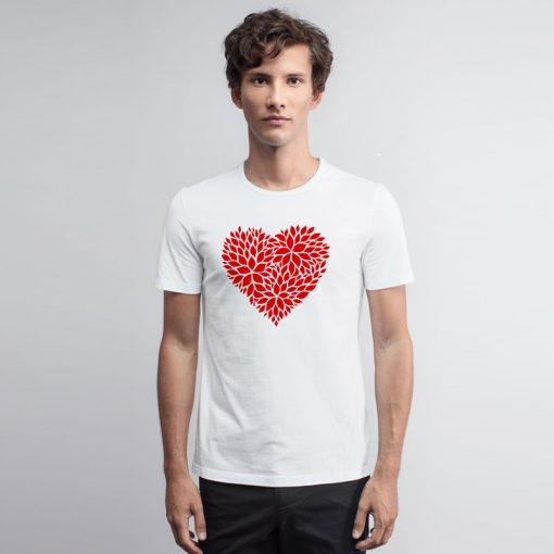 Red Floral Pattern Heart T Shirt