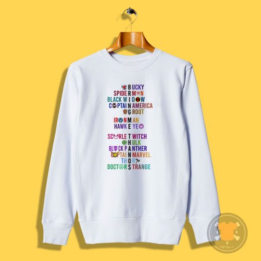 The Avengers Characters Name White Sweatshirt