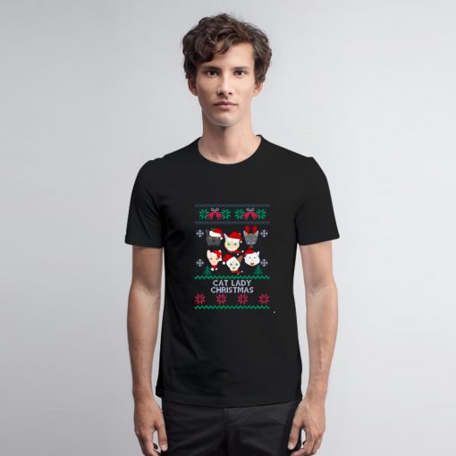 Cat Lady Christmas T Shirt