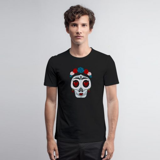 Flower Hearts Sugar Skull Halloween T Shirt