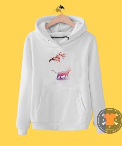 Pink Watercolor Cat Sakura Tree Hoodie