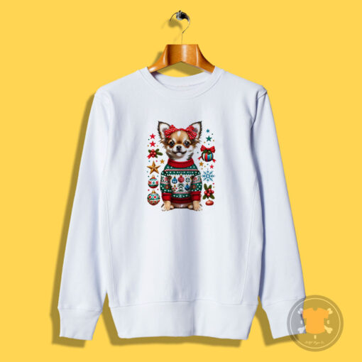 A Tiny Chihuahua’s Merry Woofmas Greetings In Christmas Sweatshirt