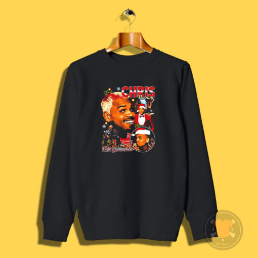 Chris Brown Wearing Santa Claus Hat Sweatshirt