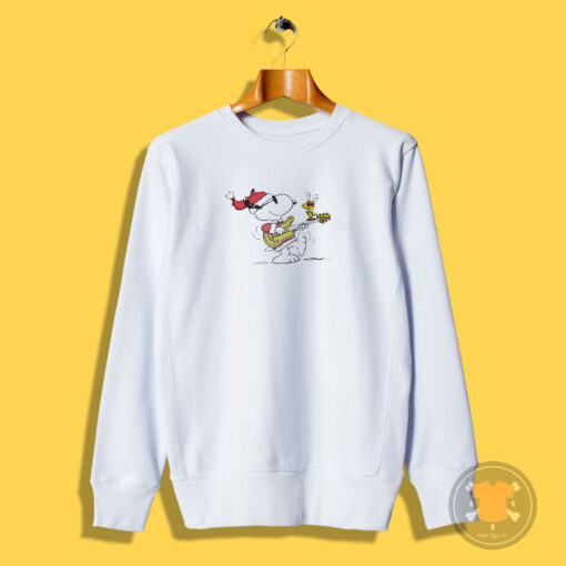 Snoopy And Woodstock Hat Santa Playing The Guitar Merry Christmas Sweatshirt