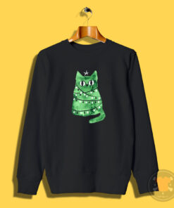 Watercolor Green Christmas Cat Sweatshirt