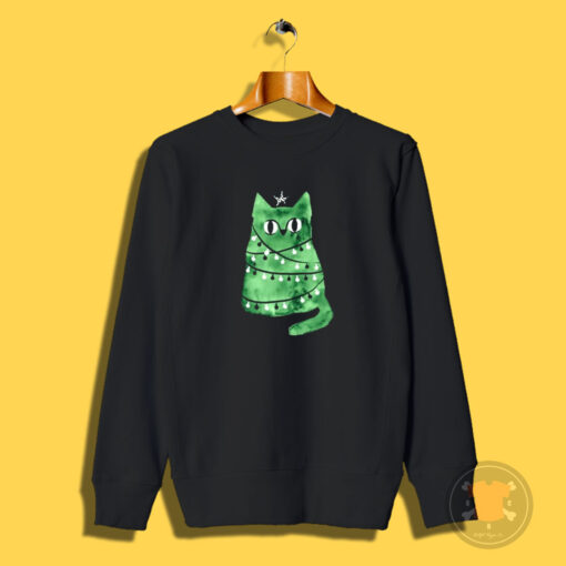 Watercolor Green Christmas Cat Sweatshirt