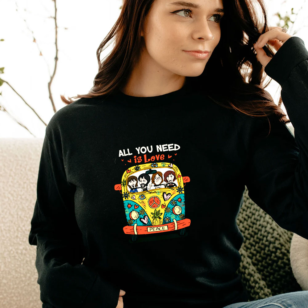 All You Need Is Love The Beatles Hippie Car Graphic Long Sleeve