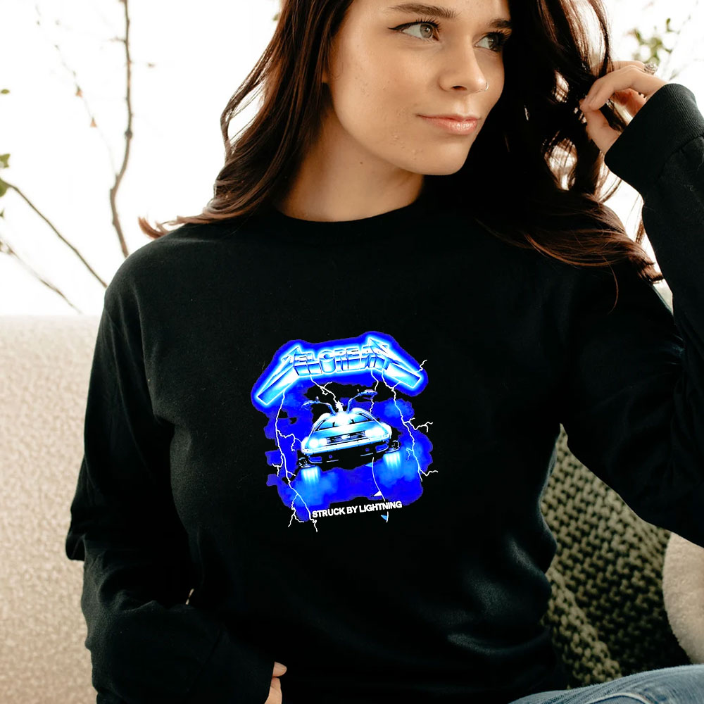 Delorean Struck By Lightning Back To The Future And Metallicas Ride The Lightning Long Sleeve