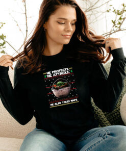 Baby Yoda He Protects He Also Takes Naps Christmas Long Sleeve