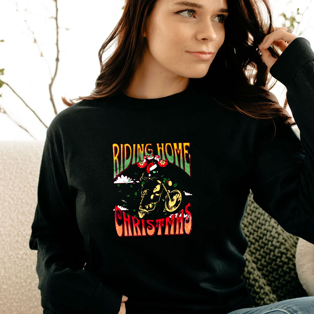 Biker Riding Home For Christmas Long Sleeve