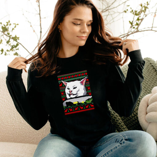 Cat Meme Dinner Ugly Christmas Funny Long Sleeve