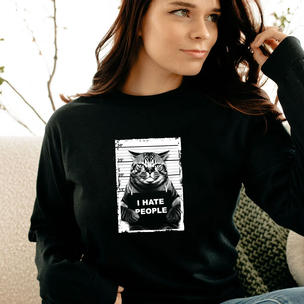 Cat Mugshot I Hate People Long Sleeve