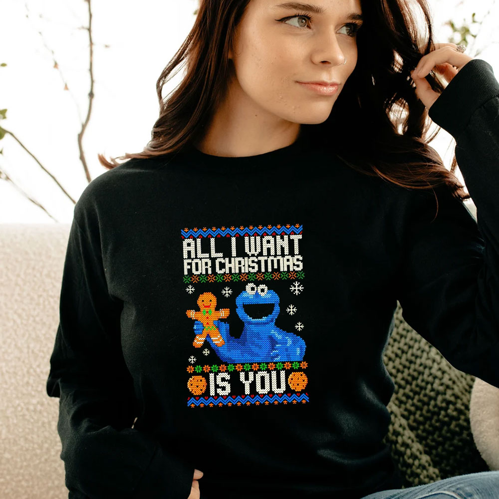 Cookie Monster All I Want for Christmas Is You Long Sleeve