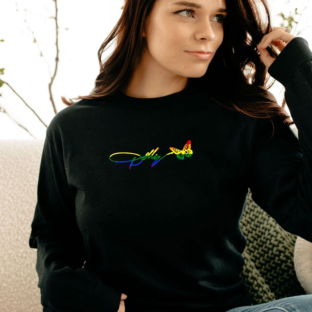 Dolly Parton Butterfly Logo Pride Flag Long Sleeve