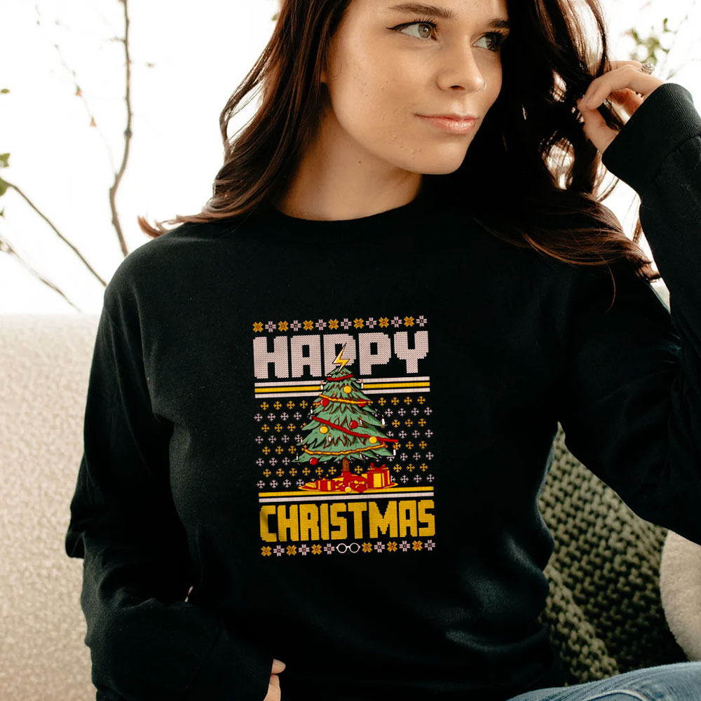 Happy Christmas Tree Light Ugly Christmas Long Sleeve