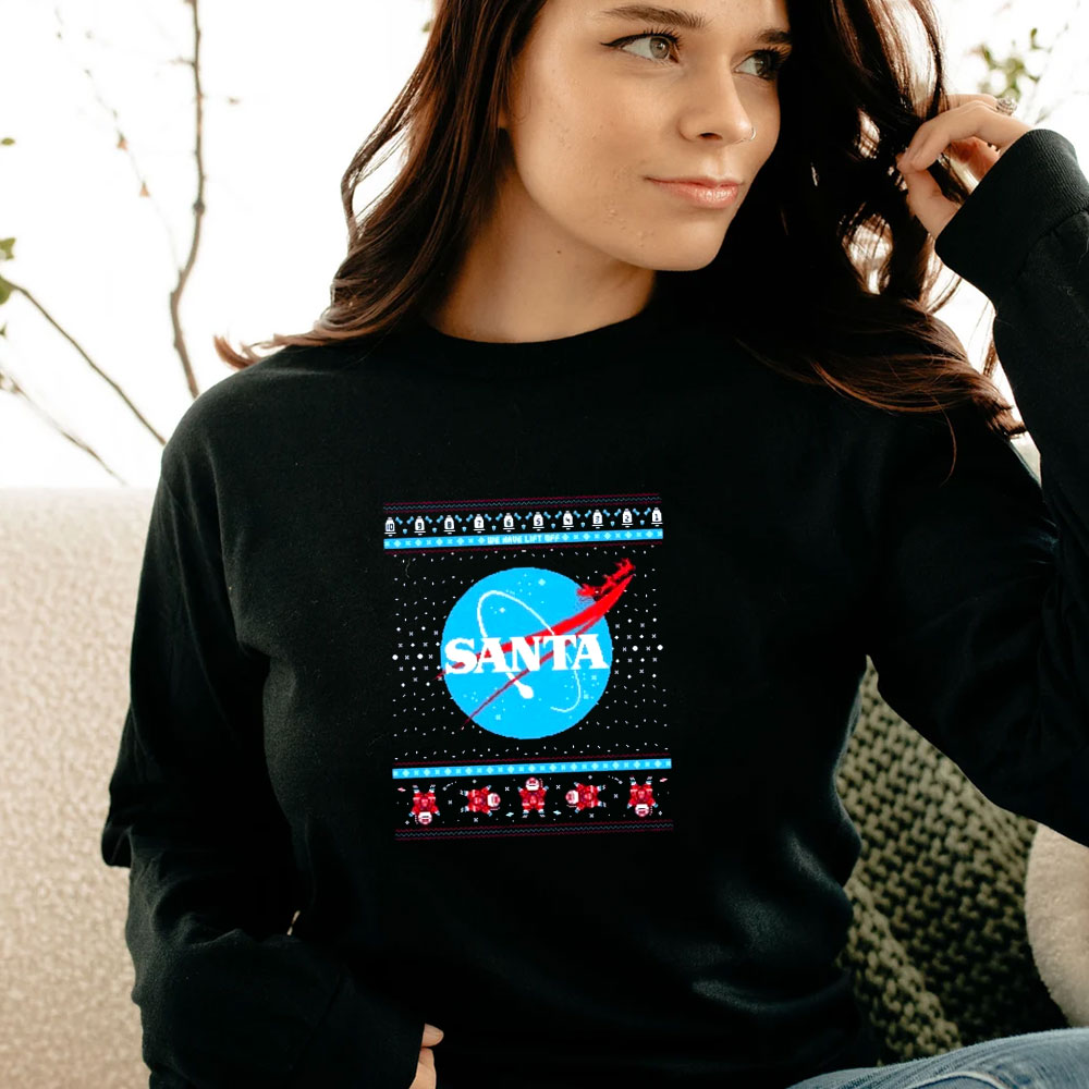 Happy Merry Christmas Santa Nasa Logo Parody Long Sleeve