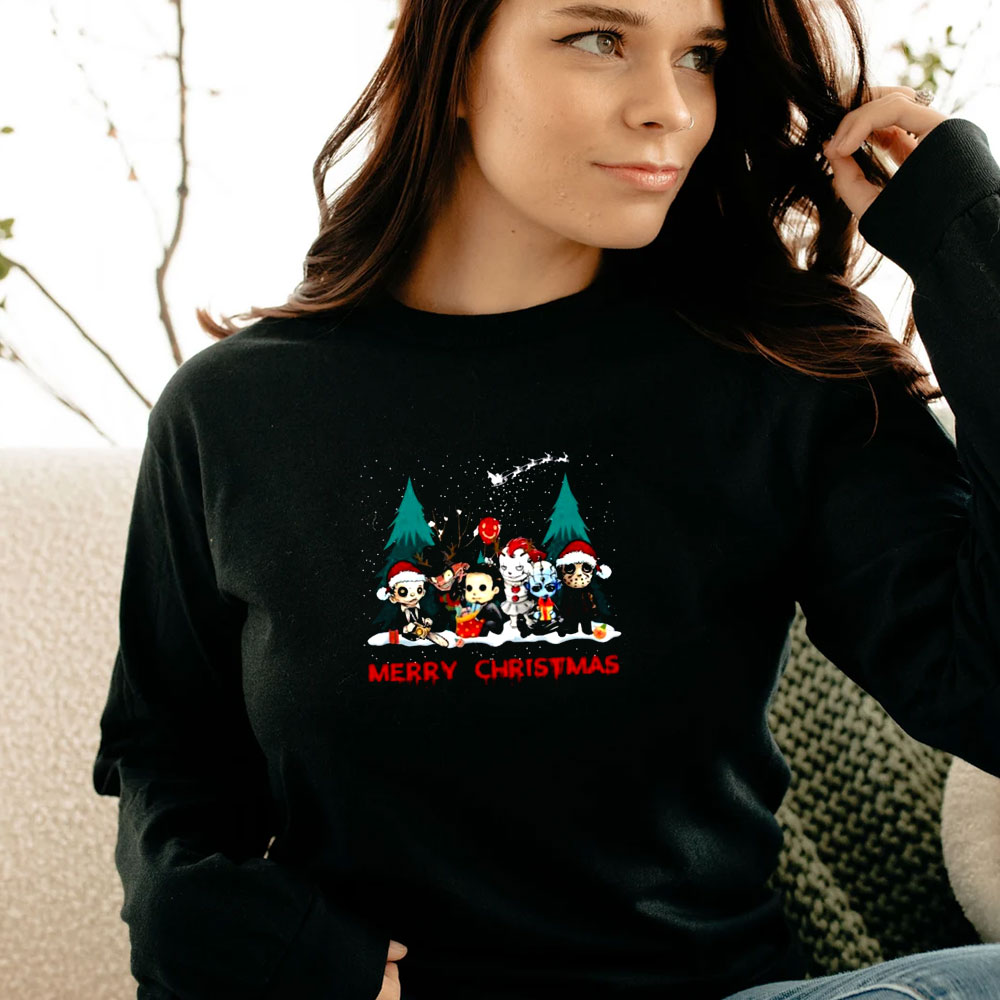 Merry Christmas Horror Movie Characters Long Sleeve