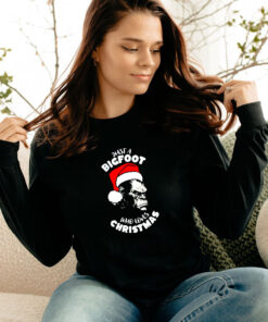 Monkey With Santa Hat Just A Bigfoot Christmas Long Sleeve