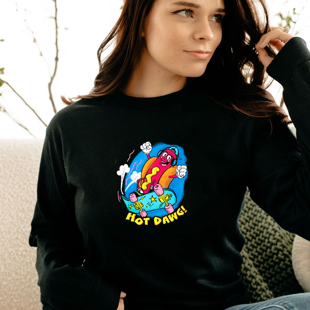 Retro Cartoon Hot Dog Skater Long Sleeve