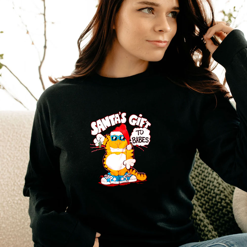 Vintage 80s Cat Shirt Santas To Babes Long Sleeve